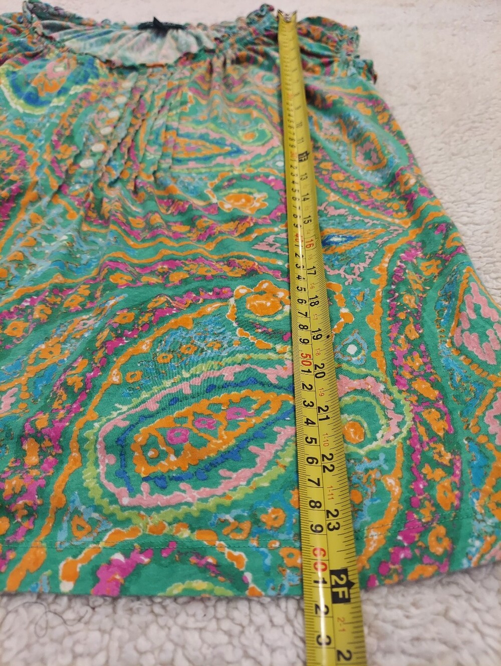 Ralph Lauren Women's Cotton Paisley Pattern Ruffled Cap Short Sleeve Top Size L - Picture 4 of 5